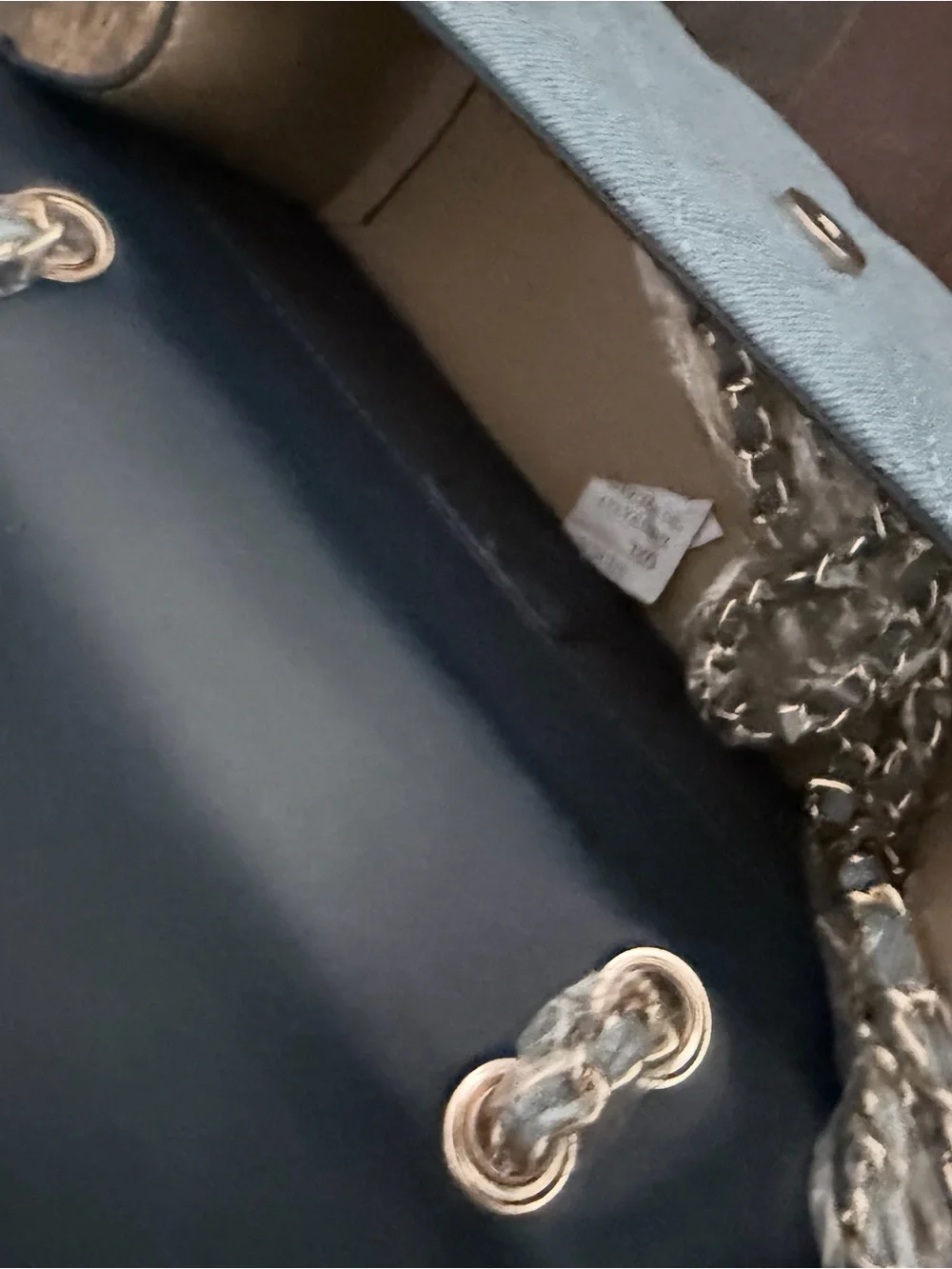 Badgley Mischka Quilted Light Blue Denim Cosmetic Case